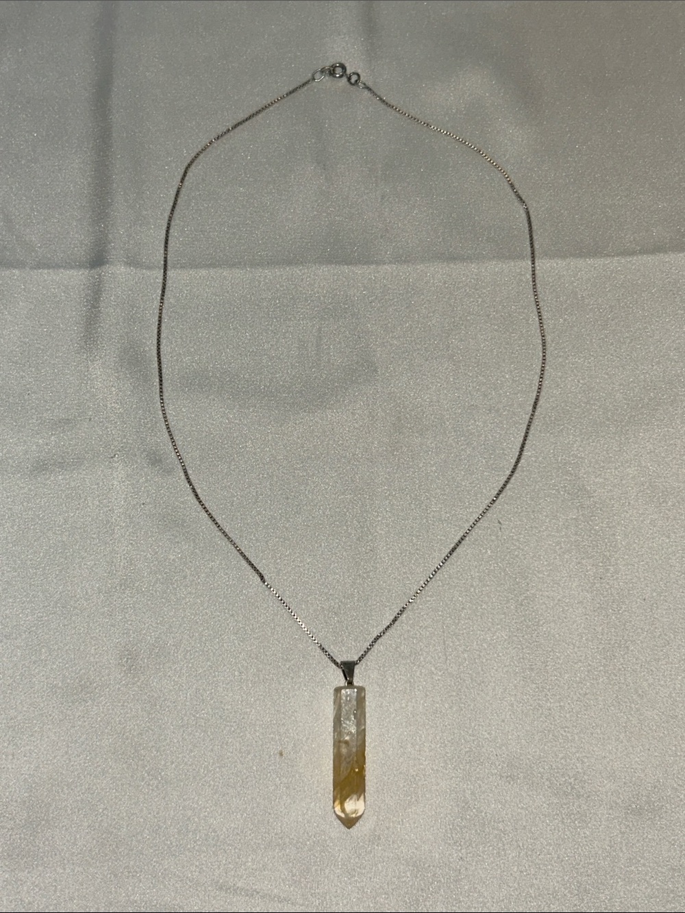 Silver Chain Necklace with Citrine Point Pendant - Yellow